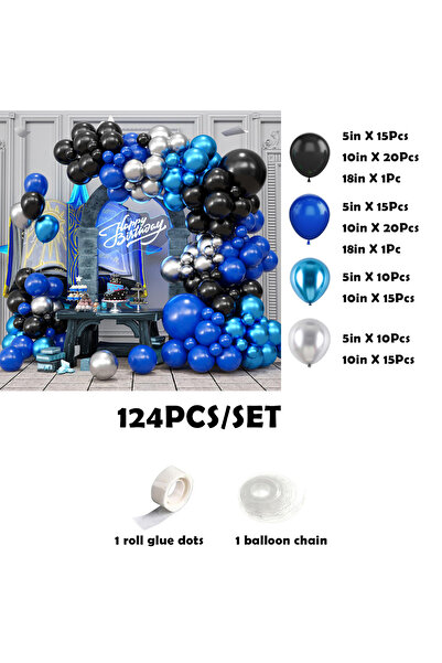Choice كما في الصورة 124 قطعة 124 قطعة من البالونات الزرقاء السوداء الفضية ال...