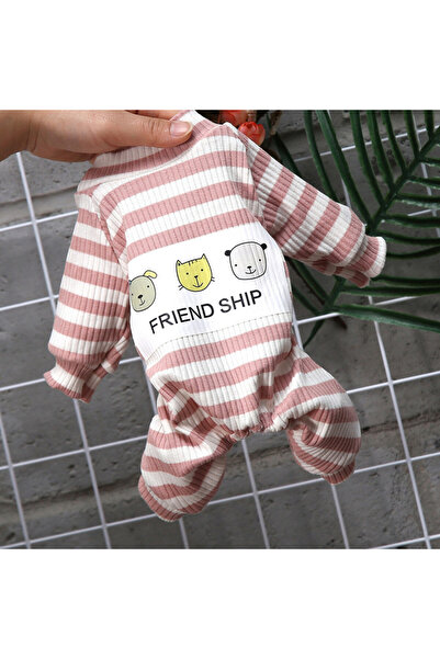 Choice L Pink Cotton Dog Pajamas Stripe Classic Pet Jumpsuit Winter Dog Cloth...