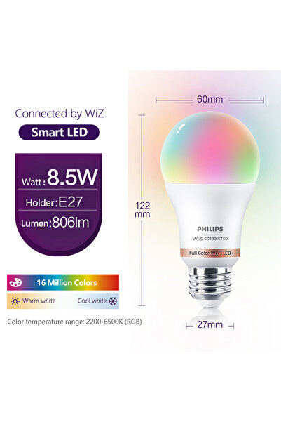 Philips نعم A60 E27 8.5 واط LED ذكي A60 P45 B35 لمبات WiZ E14 E27 مصباح لولبي...