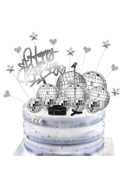 Choice 23 قطعة من زينة كعكة على شكل كرة ديسكو مع كرات مرآة فضية لامعة من دي ج...