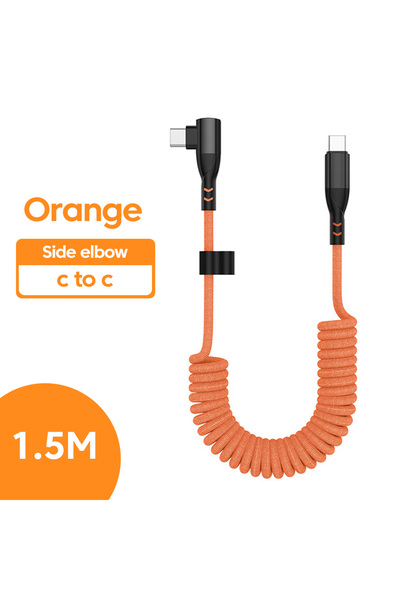 Choice كابل بيانات USB من النوع C بمشبك جانبي برتقالي 240 وات للسيارة مع كابل شحن سريع من النوع C إلى النوع C لأجهزة iPhone