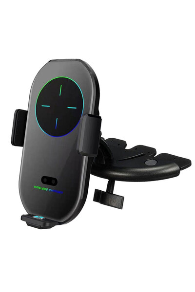 Choice حامل هاتف للسيارة بشاحن لاسلكي Qi بقوة 15 واط باللون الأسود مع فتحة لق...