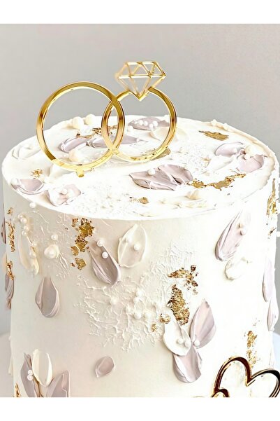 Choice قطعة واحدة من غطاء كعكة من الأكريليك على شكل خاتم من الألماس والذهب - ديكور لحفلات الزواج/الخطوبة/الذكرى السنوية/عيد الحب