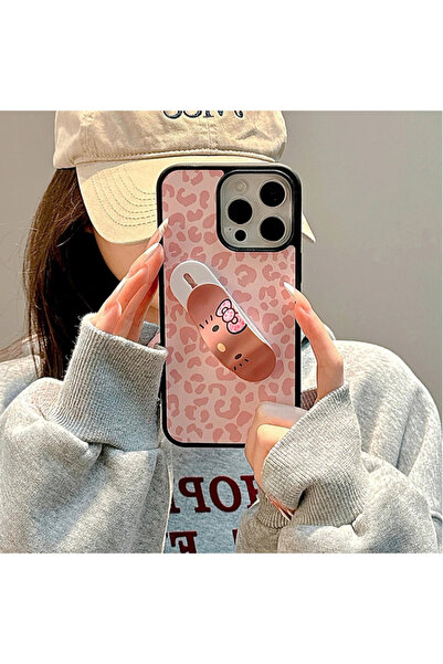Miniso For iPhone 16Pro With Holder Cute Cartoon Sanrio Hello Kitty Leopard Print Band-Aid Stand Holder Pho
