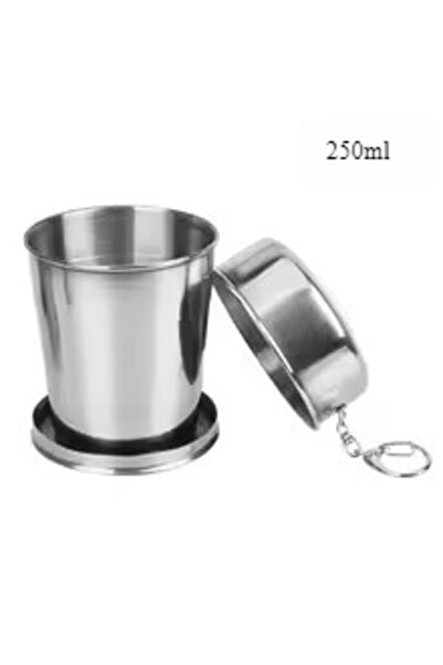 Choice 250ML Stainless Steel Folding Cup 250ML Camping Squeeze Cup with Keychain Retractable Outdoor Travel