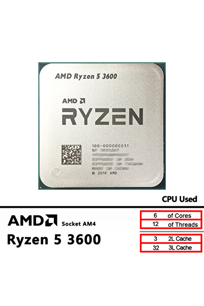 Amd Used Ryzen 5 3600 R5 3600 3.6 GHz GAMING Zen 2 7NM 65W L3=32M 100-000000031 Socket AM4