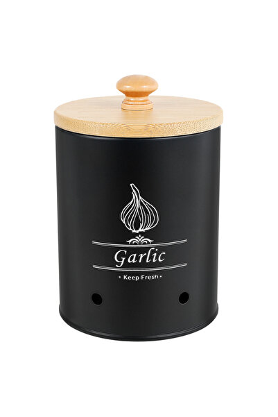 Choice Black Garlic Keeper Storage Jar Versatile Onion Potato Garlic Storage Box with Wood Lid Food Contain