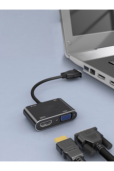 Choice محول مزدوج الوضع VGA إلى HDMI + VGA باللون الأسود، متوافق تمامًا مع في...