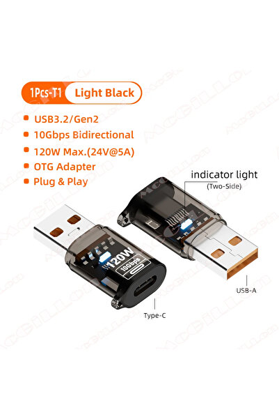 Choice محول T1 Light Black 120 واط من النوع C إلى USB A OTG موصل شحن سريع USB 3.2 Gen2 إلى النوع C لأجهزة i