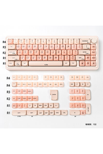 Choice أغطية مفاتيح HOA، 132 مفتاحًا، أغطية مفاتيح Liquid Foundation، HOA Profile PBT+PC، مجموعات أغطية مفاتيح مستديرة وردية لطيفة للوحة المفاتيح MX