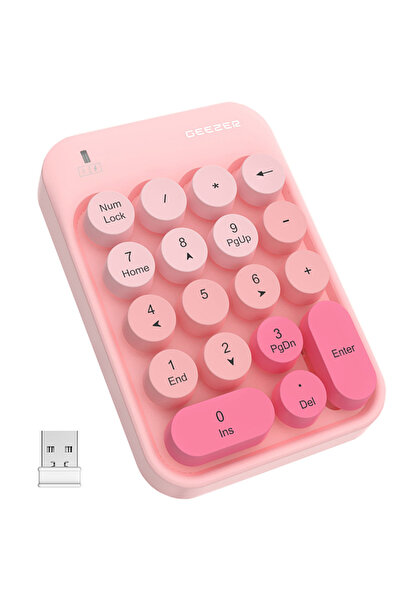 Choice Pink Portable USB 2.4G Wireless Number Keyboard 18 Keys Retro Round Keycads Cute Mini Number Keypad