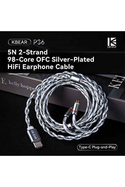 Choice كابل سماعة أذن هاي فاي مطلي بالفضة من KBEAR P36 5N، مكون من 98 نواة، مكون من سلسلتين، وموصل من النوع C، مقاس 0.78 مم، مكون من سنين