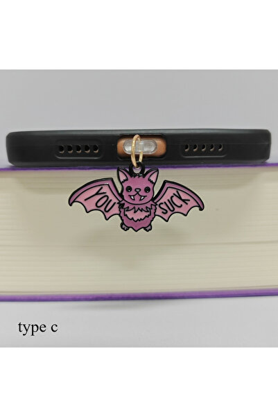 Choice قابس غبار الهاتف المحمول من النوع C باللون الوردي على شكل خفاش الهالوي...