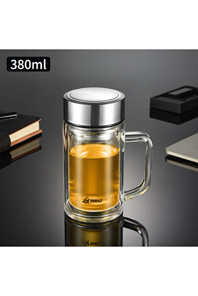 Choice1 كوب شاي GIANX سعة 380 مل مع فلتر وزجاج معزول مزدوج الجدار وكوب ماء شف...