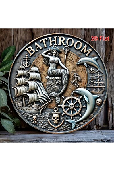 Choice لافتة حمام حورية البحر القراصنة المضحكة باللون الأسود مقاس 8 × 8 بوصة (20 × 20 سم) - لوحة فنية جدارية دائرية عتيقة من الألومنيوم للاستخدام الخارجي