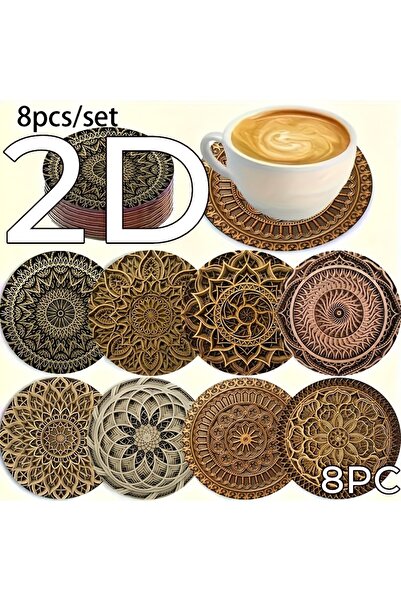 Choice 8 قطع من 8 قطع من قواعد الأكواب الخشبية ثنائية الأبعاد بتصميم بوهيمي و...