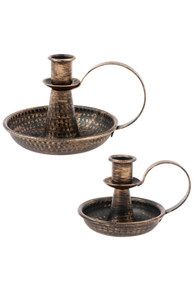 Choice حامل شموع حديدي مدبب بمقبض منحني، حامل شموع عتيق مزخرف