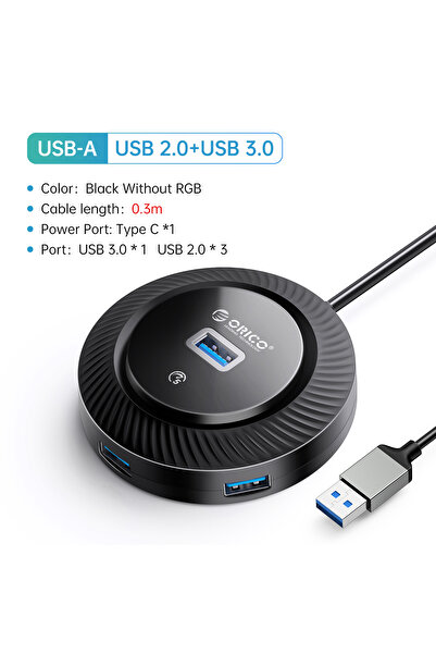 Orico موزع USB3.0/Type-C من YK1-U2-03-BK RGB مع منفذ طاقة من النوع C بسرعة 5 ...