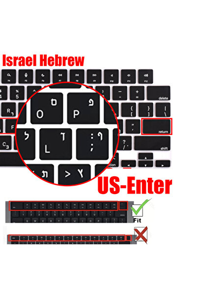 Choice US See SKU Images Silicone Hebrew Keyboard Cover Protector for MacBook Pro/Air M2 M3 M4 Compatible