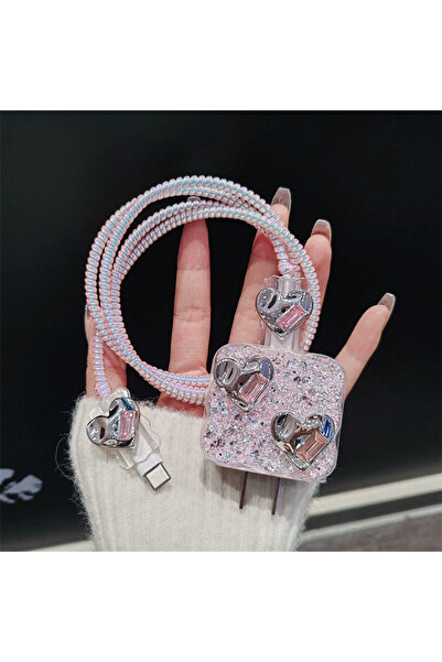 Choice pink Electroplated Heart Charger Case For iPhone 17 16 18W 20W US Fast Charging Head Cover Protectiv