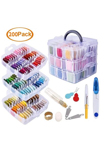 Choice مجموعة خيوط تطريز عالية المتانة مكونة من 200 لون و150 لونًا من خيوط ال...