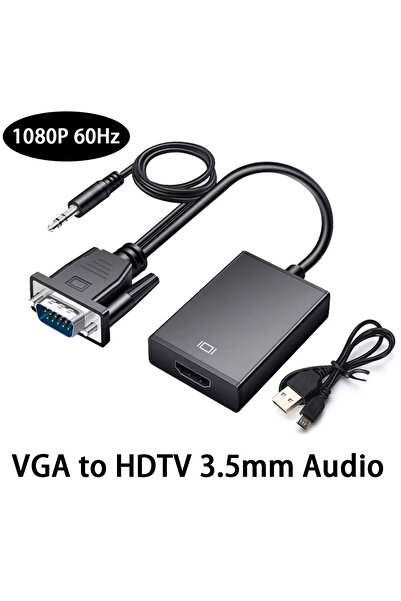 Choice black 1080P VGA to HDMI Converter Full HD Cable with 3.5mm Audio Outpu...