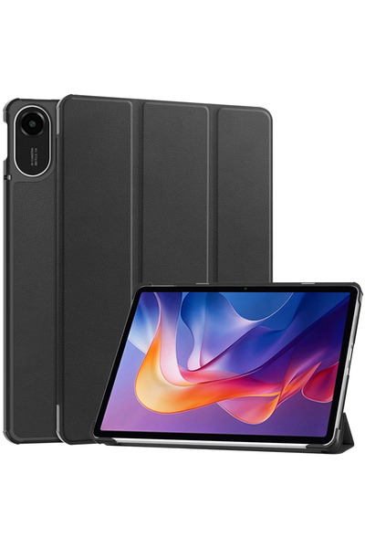 Choice جراب ذكي أسود لجهاز Redmi Pad 2 2025 مقاس 11 بوصة مصنوع من جلد البولي يوريثان مع حامل خلفي مغناطيسي قابل للطي ثلاثيًا