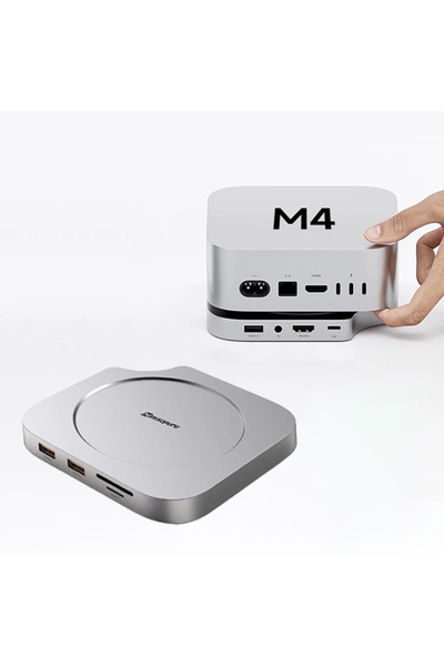 Choice Silver Mac Mini M4 HUB Dock Stand with 8TB M.2 NVMe SSD Case 4K 60Hz HDMI SD/TF Card Reader USB Hubs