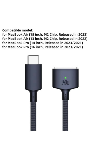Vikefon كابل شاحن مغناطيسي USB Type C إلى Mac-safe 3 بطول 2 متر باللون الأزرق...