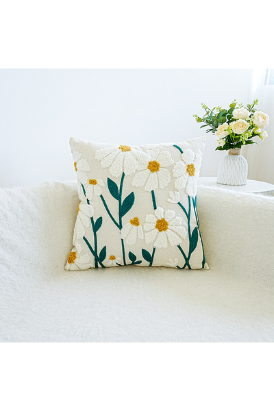 Choice غطاء وسادة مطرز بنقشة زهور الأقحوان، قطعة واحدة، مقاس 450 مم × 450 مم،...