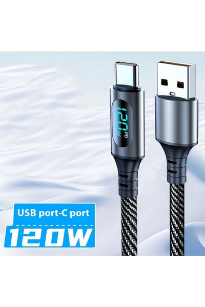 Choice 1m USB C Digital Display 120W USB Type C Nylon Fast Charging Cable 6A High Speed Charging Wire For i