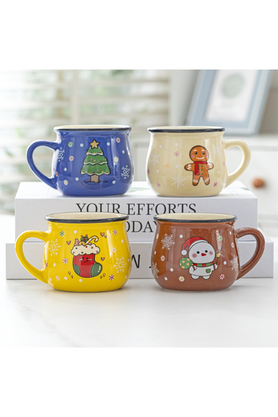 Choice مجموعة من 4 أكواب سيراميك لعيد الميلاد سعة 150 مل، بتصميم كرتوني على ش...