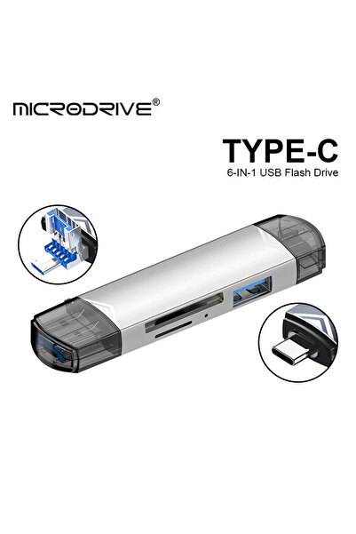 Choice قارئ بطاقات OTG عالي السرعة متعدد الوظائف 6 في 1 فضي للهواتف المحمولة ...