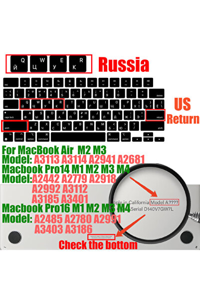 Choice US Air15 13 Pro14 16 Russian Layout MacBook Pro Keyboard Cover 14" 16" M4 M3 M2 M1 Pro, MacBook Air