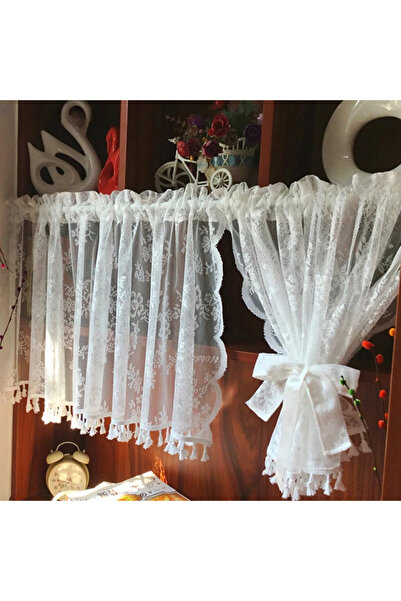 Choice rod W145cmxH50cm WHITE Short Tulle Curtains for Kitchen Finished White...