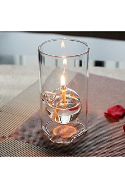 Choice مصباح زيتي زجاجي شفاف رومانسي مقاس 22 سم، شمعدان شفاف مقاوم للرياح، مناسب لحفلات الزفاف والمعيشة