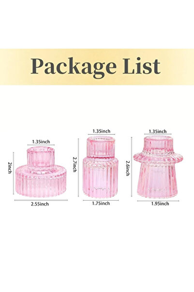 Choice 3 قطع من حامل الشموع الزجاجي المزدوج المدبب باللون الوردي، شمعدان زفاف...
