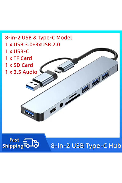 Choice 8 in 2 TYPE-C Hub USB3.0 Hub 8 in 2 USB Extender with SD/TF Card Reade...