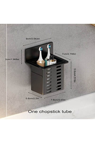 Choice black Plastic wall mounted drainage storage rack, cosmetics storage box, no installation, chopstick