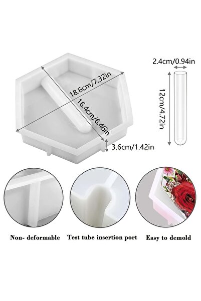 Choice قالب مزهرية ثلاثي الأبعاد من الراتنج السداسي مع 3 أنابيب اختبار، مناسب لحفظ الزهور