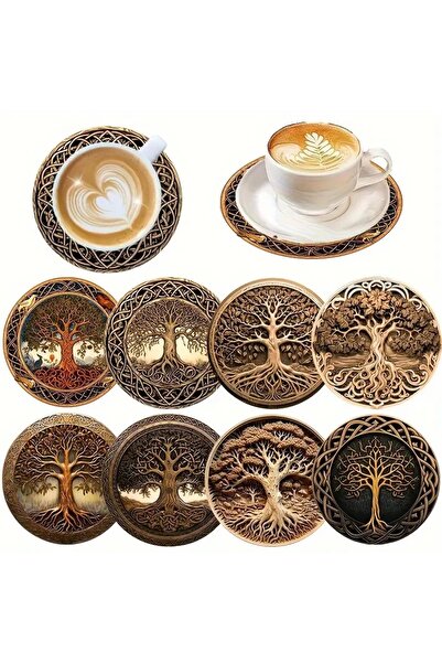 Choice BD053 8 قطع/مجموعة من قواعد الأكواب الخشبية المضادة للانزلاق بنقوش الأ...