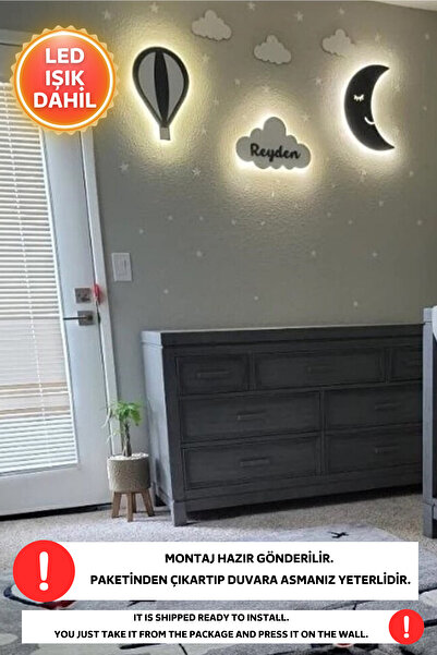 Dekorvin 3lü Set Kişiye Özel Led Işık Gece Lambası Bebek Çocuk Odası Duvar De...