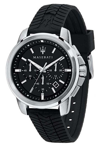Maserati SUCCESSO 44MM Chronograph Watch with Black Dial & Black Silicone Strap R8871621014