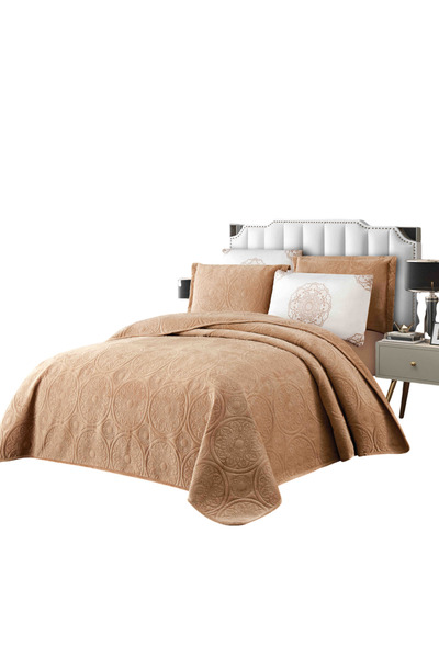 OEM Set Cuvertura Catifea Luxury 220x240cm + 4 Fete Perna Matlasată Bej