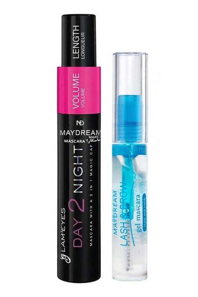 MAYDREAM ماسكارا نهارية ليلية مع غطاء سحري 2 في 1 + ماسكارا حواجب شفافة