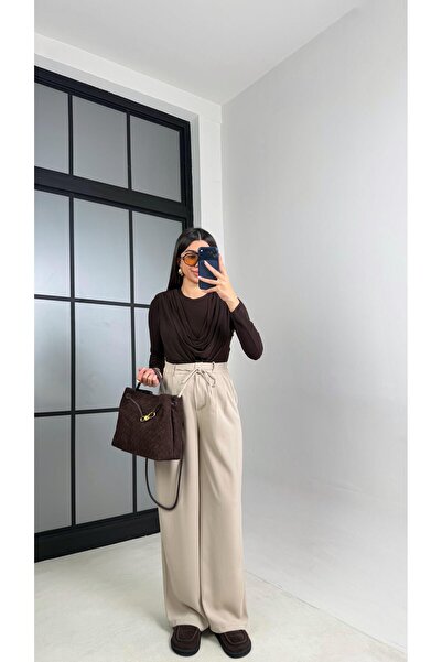 Gaus Stone Waist Elastic Belted Imported Fabric Trousers Gaus-00869