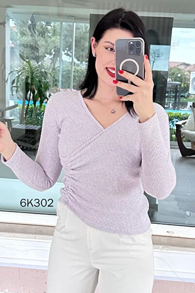 İnce Topuk Drawstring Ribbed Knit Yumoş Blouse 6K302