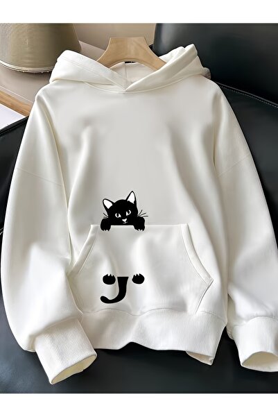 GALASHOP Cepli sarkan kedi baskılı Kadınlar için hoodie