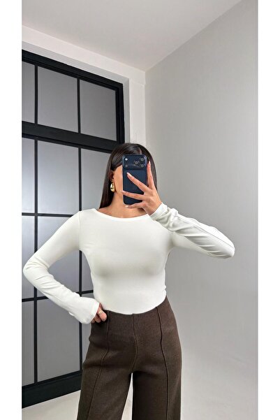 Gaus Ecru Boat Neck Basic Blouse Gaus-00881