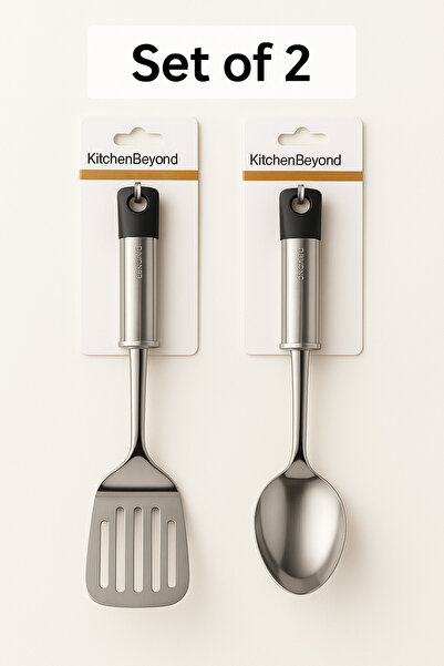 ACAR طقم مطبخ من الفولاذ المقاوم للصدأ مكون من قطعتين من فيليكس - ملعقة تقليب ومغرفة |   مقبض مريح، معدن متين